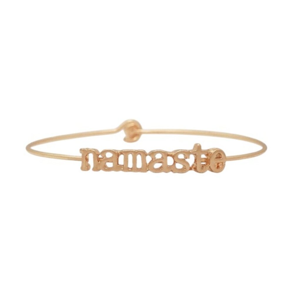 Rose Gold Namaste Inspirational Message Stencil Wire Hook Clasp Bangle Bracelet